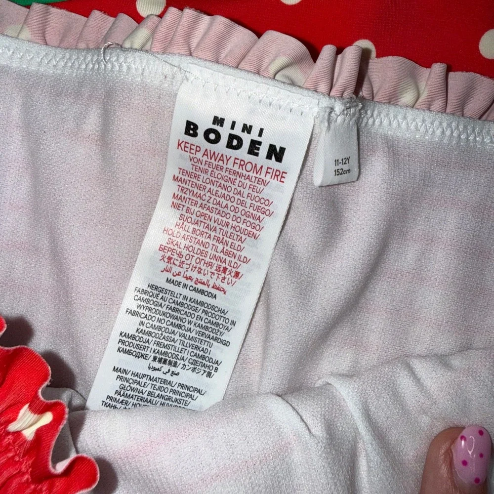 Mini Boden Strawberry Tankini Girls 11-12Y Red Polka Dot Good Smocked Ruffle